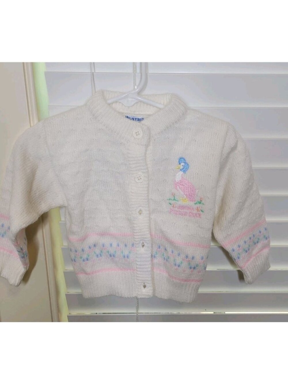 Vtg Beatrix Potter Quiltex Peter Rabbit White Embroidered Cardigan Sweater 12mos